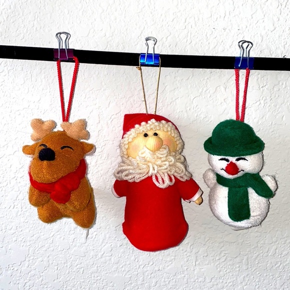 Vintage Christmas Fabric Ornaments Snow man Santa and Reindeer - Picture 1 of 12